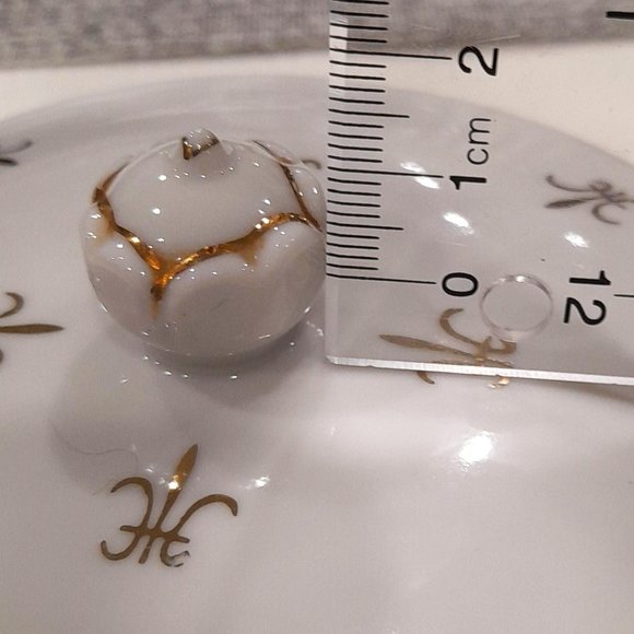 Nasco Stoneware VTG White Trinket Dish Gold Gilt Fleur de Lis Japan - Picture 5 of 13